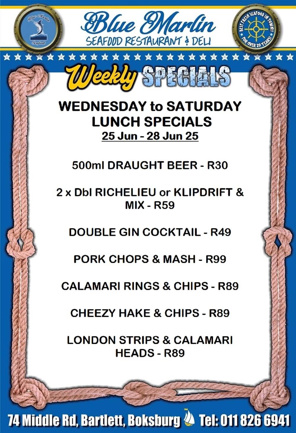 Blue Marlin Seafood Restaurant Boksburg Special Offers